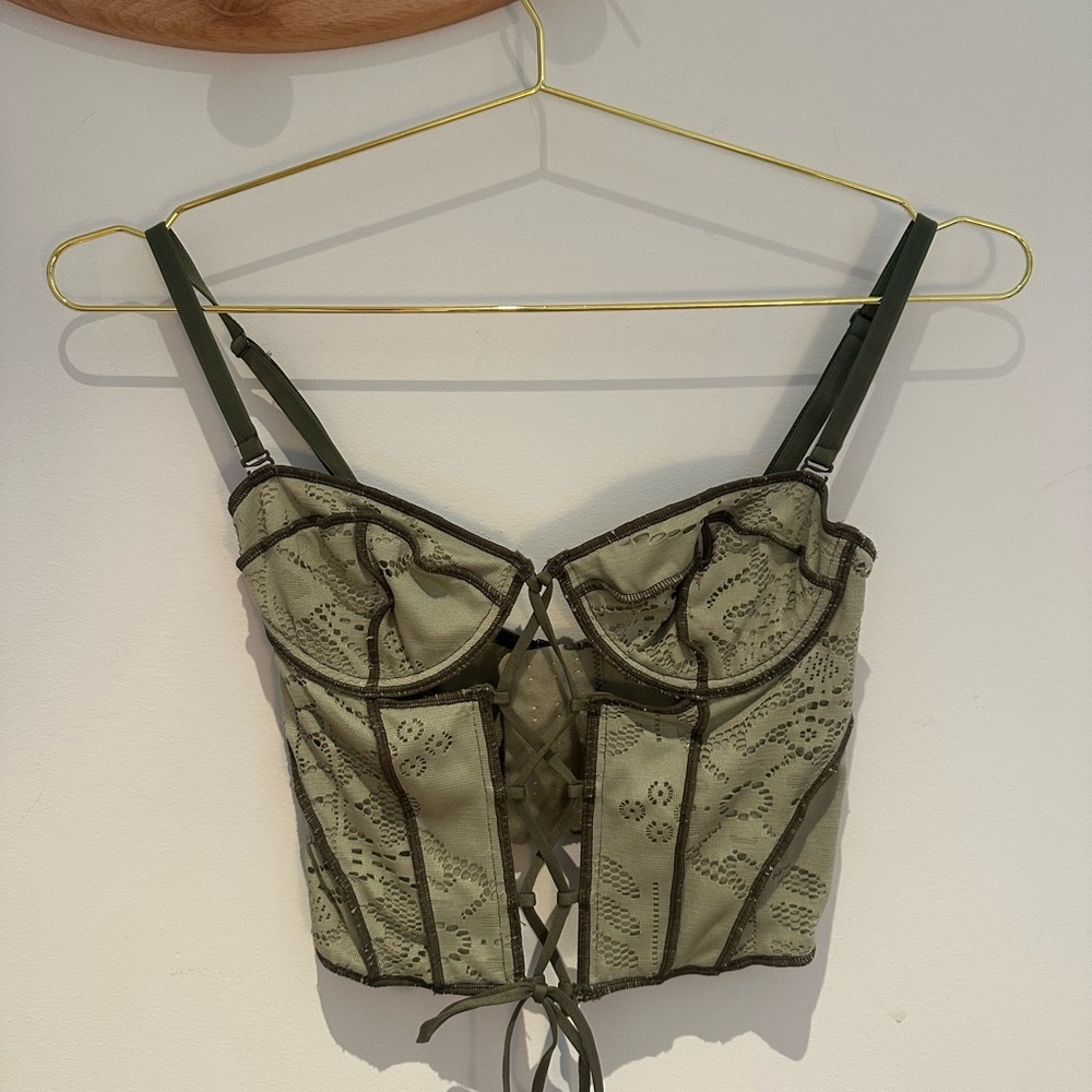 UO Olive Lace-Up Corset Top